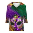 thumbnail image 4 of YUGYXL Womens Fashion Plus Size 3/4 Sleeve Shirts Tshirts Casual Mardi Gras Colorful Mask Graphic Loose Shirts Summer V Neck Comfy Tunic Tees Celebration Tops Sales, 4 of 4