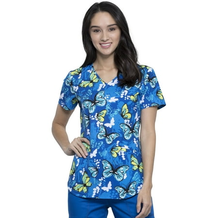 Cherokee Prints Women Medical Scrubs Top V-Neck Print CK637