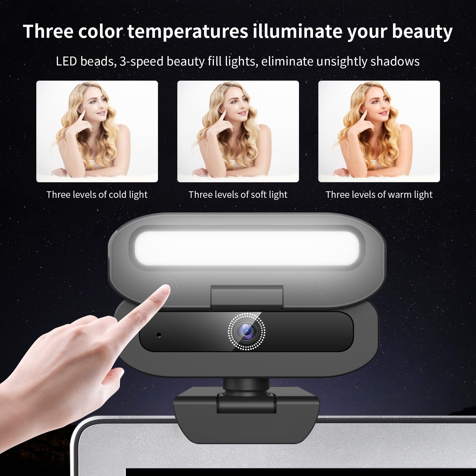 Webcam with Microphone, 4K USB Webcam for PC Desktop & Laptop, Ring Light and 3-Level Brightness, Computer Camera with Privacy Cover & Tripod Stand