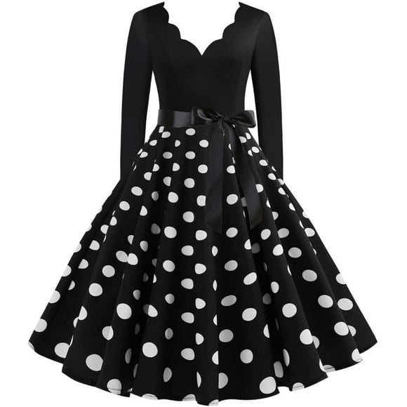ATTOE Music Note Print Elegant Party Dresses Women 1950s 60s Retro Vintage Robe Plus Size Casual Christmas S-3XL (Color : A014, Size : XX-Large)