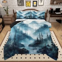 Manfei Woodland Jungle Plants 2pcs Bedding Comforter Set for Children Teens,Moutain Trees Twin Comforter Sets,Botanical Theme Breathable Bedding Set,Lightweight Room Decor,Reversible