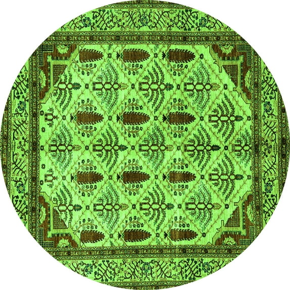 Ahgly Company Indoor Round Abstract Green Modern Area Rugs, 5' Round