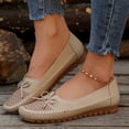 thumbnail image 4 of Rokment Womens Wedge Slip on Walking Loafers Vintage Bow Leather Low Heels Ballet Flat Dress Shoes Boho Beach Casual Spring Fall Footwear Khaki Size 6.5, 4 of 6