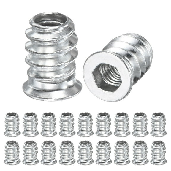 20-Pack Threaded Inserts for Wood, M5x12mm Hex Drive Threaded Insert Nuts for Wood Furniture [Silver Tone]