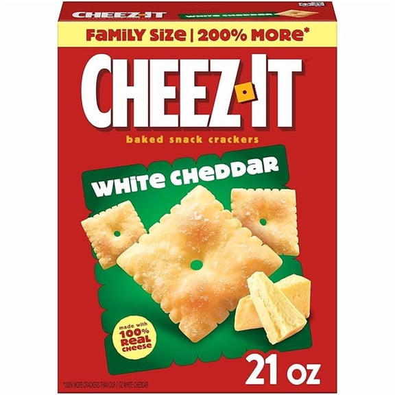 1 x Cheez-It Cheese Crackers, Baked Snack Crackers, Lunch Snacks, Family Size, White Cheddar, 21oz Box (1 Box)