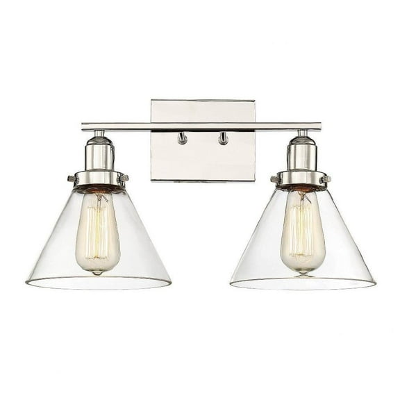 2 Light Bath Bar-Farmhouse Style with Vintage and Industrial Inspirations-10 inches Tall By 17.75 inches Wide-Polished Nickel Finish Bailey Street