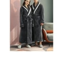 thumbnail image 2 of Penkiiy Fleece Robe Bathrobe And Winter Thickening And Lengthening Flannel Warmth Beibei Velvet Couple Pajamas Bathrobe Gray Nightgowns, 2 of 8