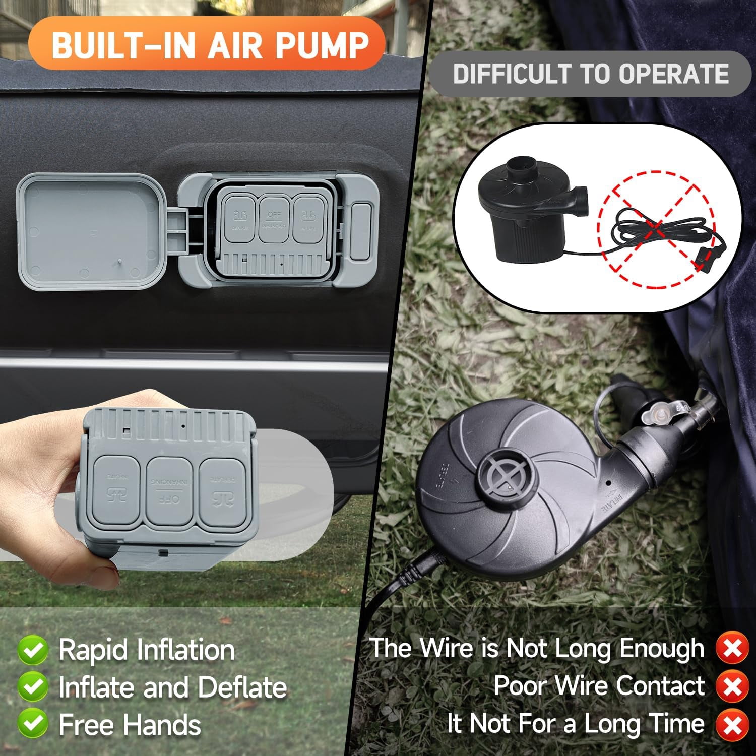 Umbrauto Truck Air Mattress for 6-6.5ft Full Size Truck Bed, Rechargeable Wireless Pump, Upgraded Peach Skin Fabric Top, Pickup Tent Airbed for Outdoor Travel
