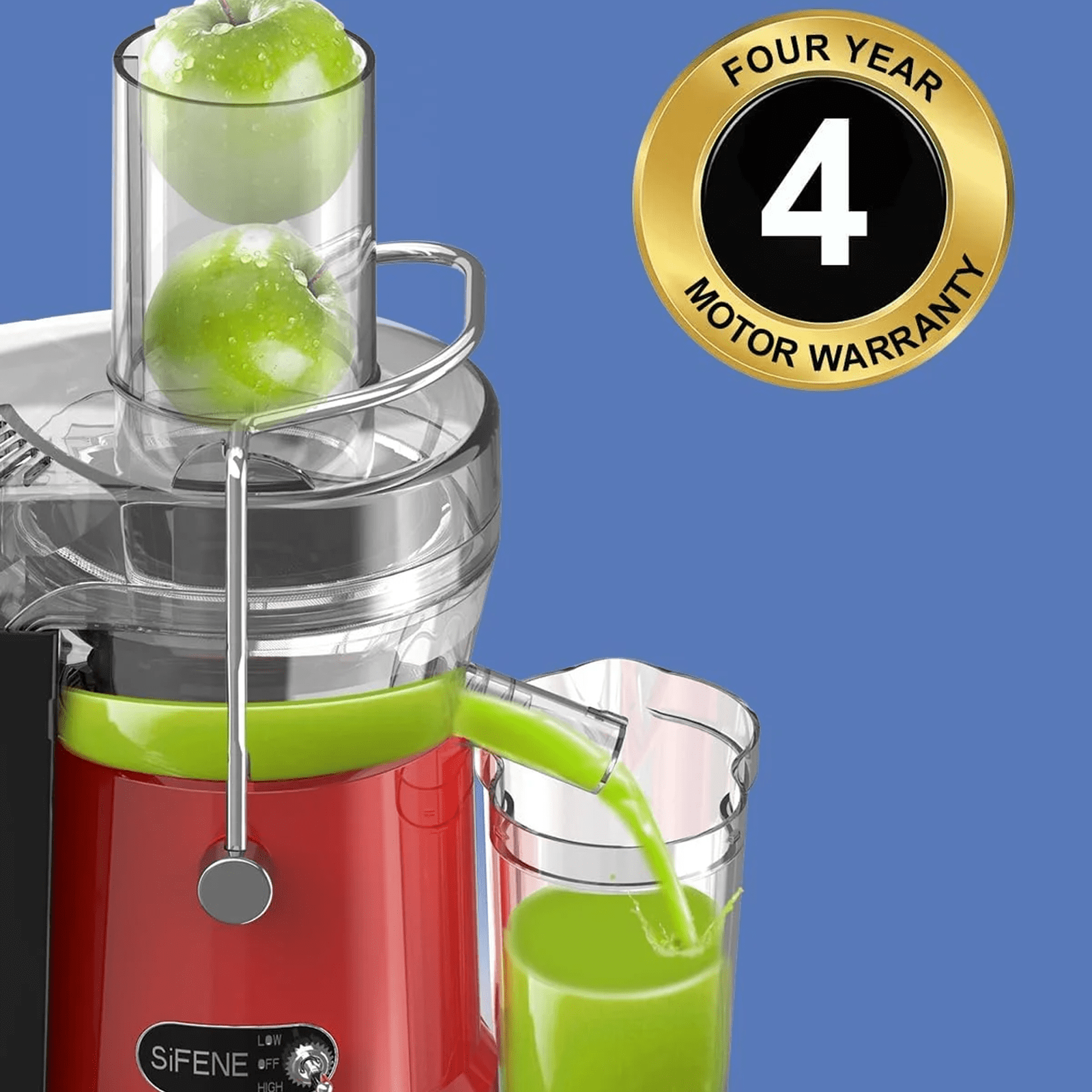 SiFENE 800W Centrifugal Juicer Machine, 3.2-Inch Wide Chute for Whole Fruits & Vegetables, Easy to Clean, Dual Speed Fruit & Vegetable Juicer, Compact Home Kitchen, Red