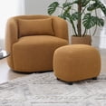 thumbnail image 4 of Round Boucle Upholstered Ottoman Chair, Footstool with Soft Padded Seat, Fully Assembled Modern Sofa Couch Footrest, Extra Seating for Bedroom Entryway, Brown(18.5" D x 23" W x 16.5" H), 4 of 9