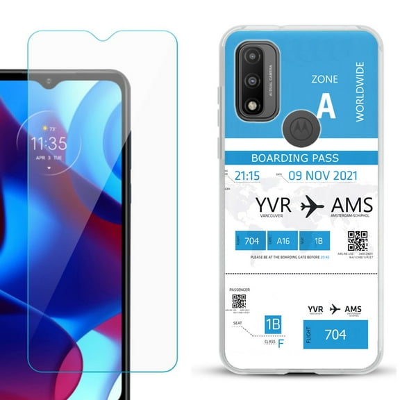 Slim-Fit Gel TPU Phone Case for Motorola Moto G Pure, with Tempered Glass Screen Protector, by OneToughShield ® - Boarding Pass