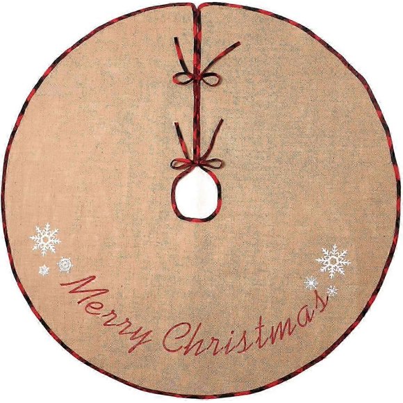Christmas Tree Skirt Carpet Burlap Tree Skirt Snowflake Printed Christmas New Year Holiday Decoration Indoor Outdoor