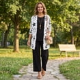 thumbnail image 6 of KDDYLITQ Womens Summer Outfits 3 Piece Open Front Long Sleeve Floral Jacket Matching Straight Leg Pant Vocation Casual Lounge Sets with Pockets White M, 6 of 6