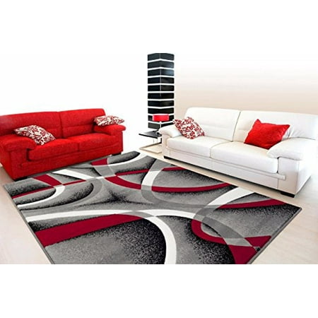 2305 Gray Black Red White Swirls 5 2 X7, Red Gray And White Area Rugs