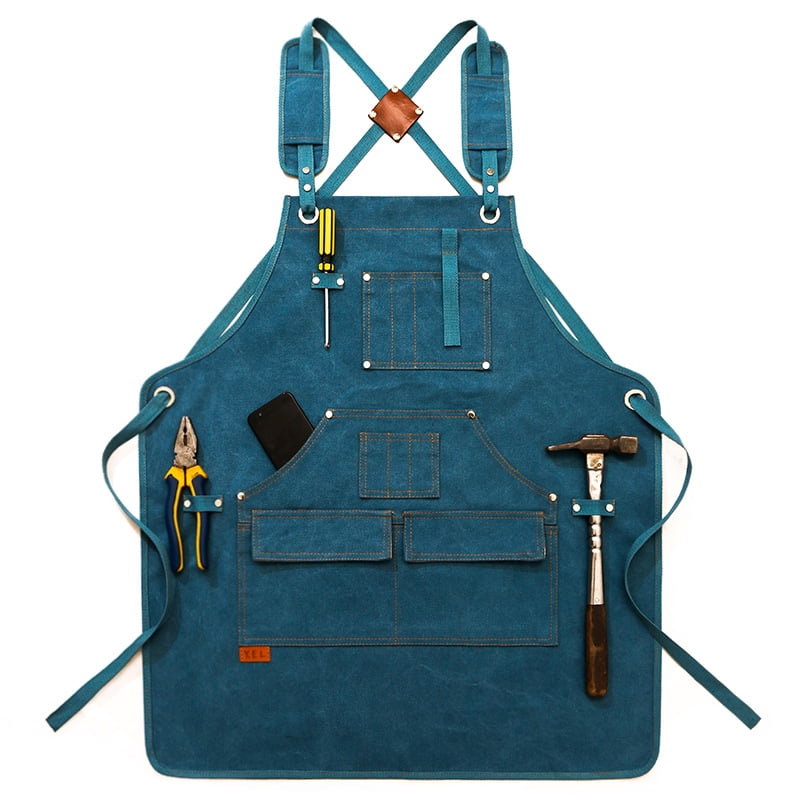 Kepooman Durable Canvas Workshop Aprons with Storage Pockets for Women Men, Blue Kepooman Durable Canvas Workshop Aprons with Storage Pockets for Women Men, Blue