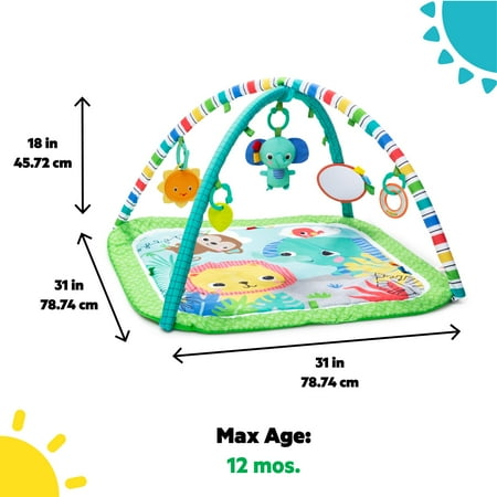 Bright Starts Wild Wiggles Baby Activity Gym & Play Mat, FoldAway Toy Bar, Newborn, Unisex (Green)
