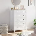 thumbnail image 1 of 5 Drawers Dresser for Bedroom, Farmhouse Tall Wood Chest of Drawers for Clothes, Big Storage Dressers Organizer with Gold Handles & Deep Drawers for Bedroom, Living Room, Closet, Hallway, White, 1 of 9