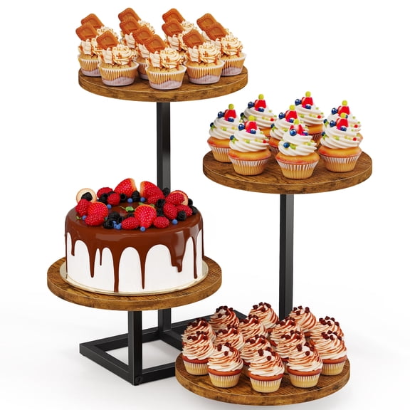 4 Tier Cupcake Tower Stand, Wooden Desert Tiered Tray Stands for Dessert Table Display Set for Party Afternoon Tea Wedding Birthday