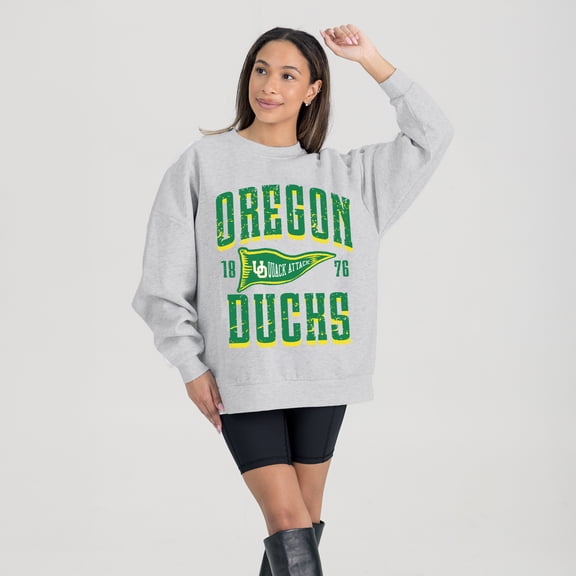 Women's Gameday Couture Gray Oregon Ducks Oversized Pennant Pride Premium Fleece Sweatshirt