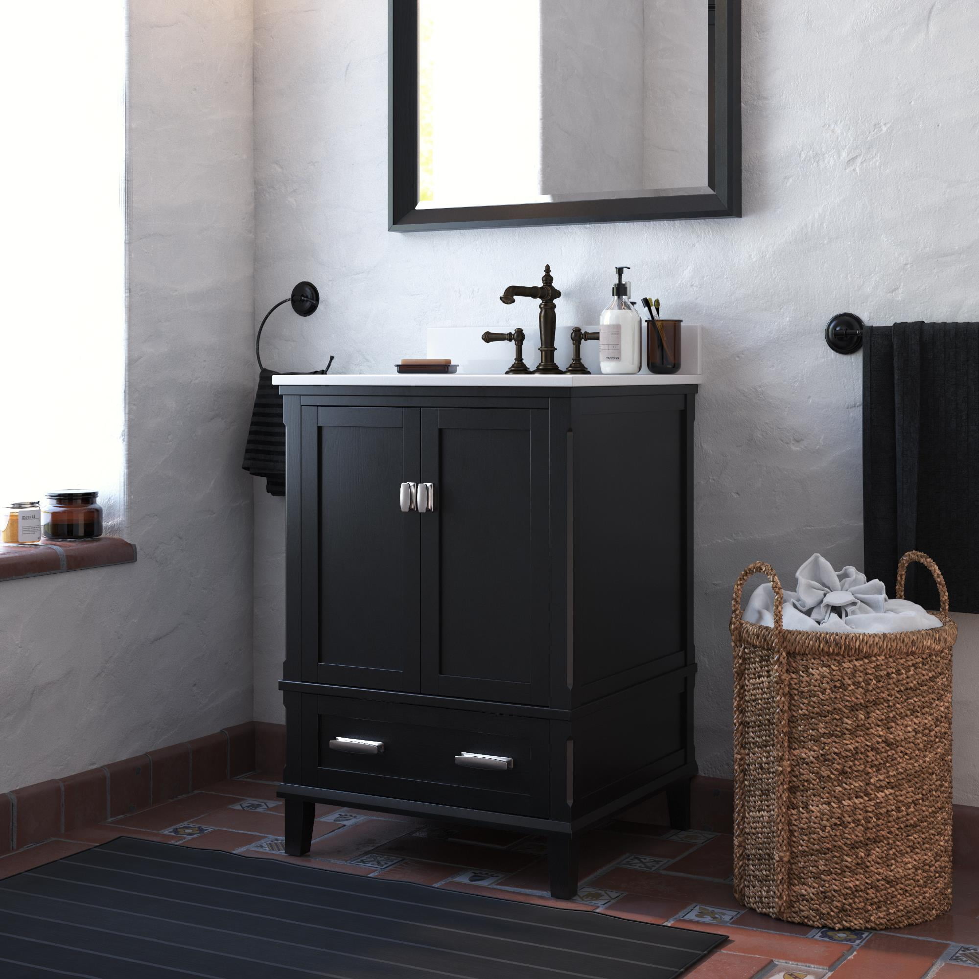 Dorel Living Otum 24 Inch Bathroom Vanity with Sink, Black