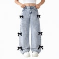 thumbnail image 2 of TOWED22 Girls Jeans Denim Elastic High Waisted Wide Leg Baggy Cargo Pants with Pockets Light Blue,5-6 Y, 2 of 9