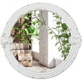 thumbnail image 3 of Round White Wood Mirror with Floral Carved Frame 20 inch - Rustic Wall Decor for Entryway, Bathroom, or Farmhouse, 3 of 10