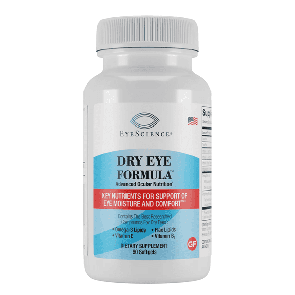 EyeScience Dry Eye Formula with Omega-3s (EPA & DHA), Flaxseed Oil - Advanced Ocular Nutrition - 90 Softgels