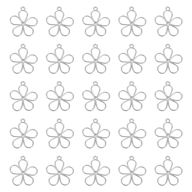 Uxcell 50 Pcs Encanto de Flor Hueca Colgantes de Marco de Bisel Abierto para Fabricación de Joyas de Resina Artesanías DIY Tono Plateado
