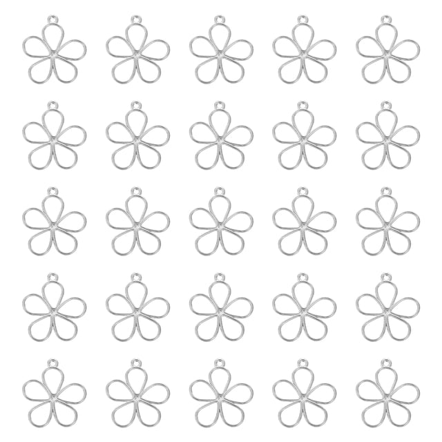 Uxcell 50 Pcs Encanto de Flor Hueca Colgantes de Marco de Bisel Abierto para Fabricación de Joyas de Resina Artesanías DIY Tono Plateado