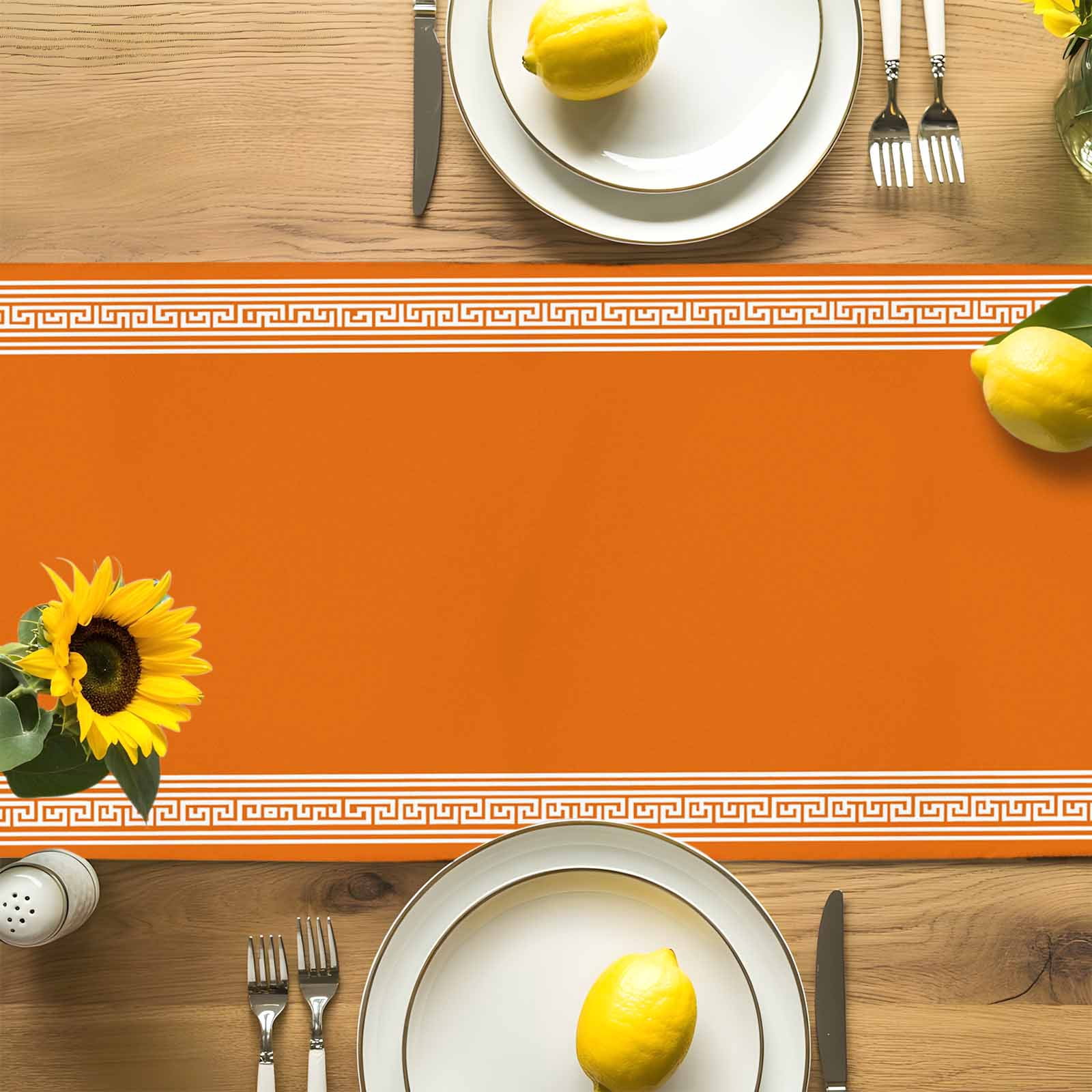 Greece Geometric Key Design Table Runner 90 Inches Long, Abstract Stripe Art on Orange Table Runners Tabletop Scarf Kitchen Dining Tables Decoration for Home Party Indoor Outdoor