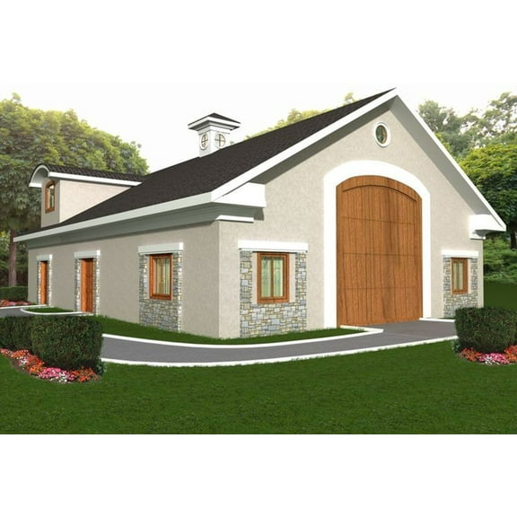 001-4048: Spanish Shop 0 Bed, 2 Bath Luxury Home Plan, 628 Sq Ft: Full Blueprints with License to Build by Home Plan Marketplace - Lesuto