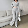 thumbnail image 4 of BYHONG Womens Sets 2 Piece Outfits Fall Solid Color Knitted Long Sleeved Turtleneck Wide Leg High Waisted Trousers Grey M, 4 of 9
