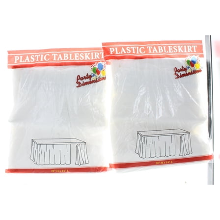 PD Lot of 2 White Table Skirts 29" x 14' Plastic Table Skirt Party Decoration Cover