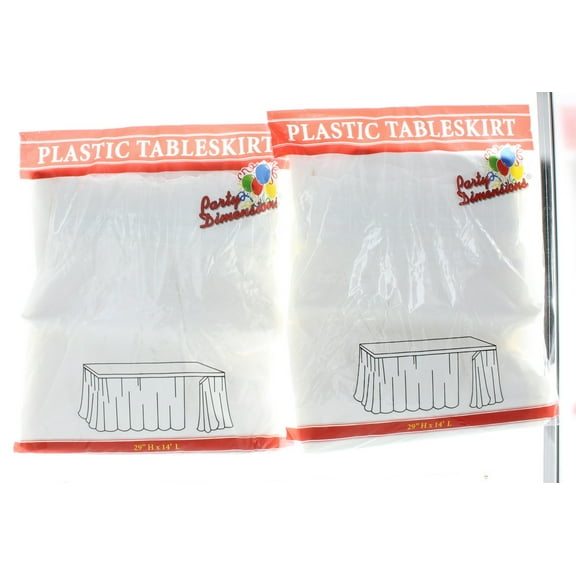 PD Lot of 2 White Table Skirts 29" x 14' Plastic Table Skirt Party Decoration Cover