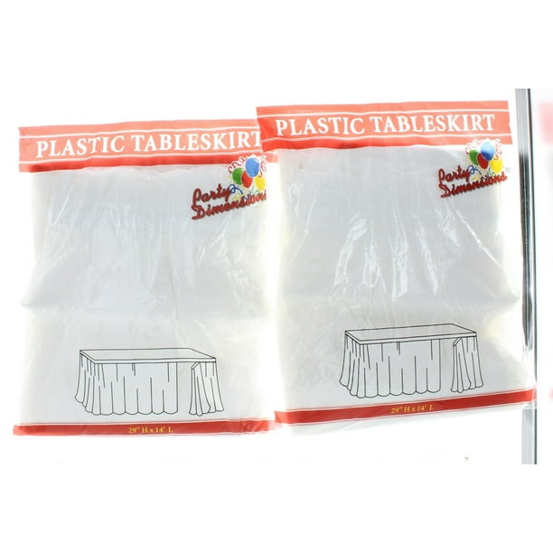Lot of 2 White Table Skirts 29" x 14' Plastic Table Skirt Party