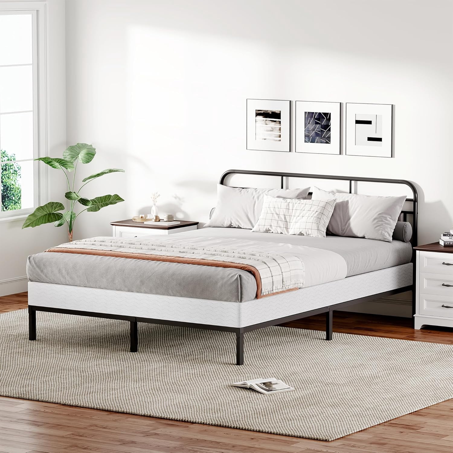 Qiyou 7 Inch Low Profile Full Box Spring, Heavy Duty Steel Mattress Foundation with Fabric Cover, Quick Assembly Metal Bed Base