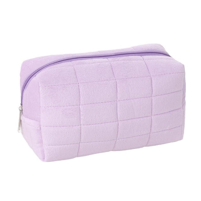SharkTRUE High-Quality Velvet Large Capacity Plaid Makeup Bag: Convenient & Multi-Purpose Storage Solution