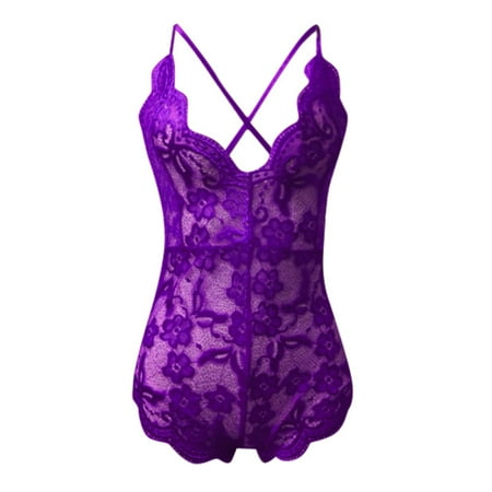 adviicd Plus Size Lingerie For Women Women Lingerie One Piece Lace Halter Teddy Bodysuit Purple 3XL
