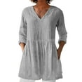 thumbnail image 2 of Women's V Neck T-Shirt Mid Sleeve Cotton Summer Casual Mid Length Top, 2 of 5