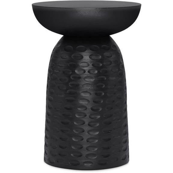 Allora 13" Round Contemporary Solid Wood Accent Table in Black