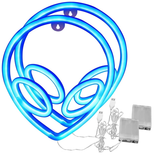 Letrero Neón VentDepot LuminAlien01 2Pzas USB o 3 Pilas AA Alien azul