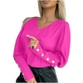 thumbnail image 3 of Loopsun Womens Winter Tops, Long Sleeve T Shirts for Women, Women's Casual Long Sleeve V Neck Shirt Blouses Tops Hot Pink, L, 3 of 5