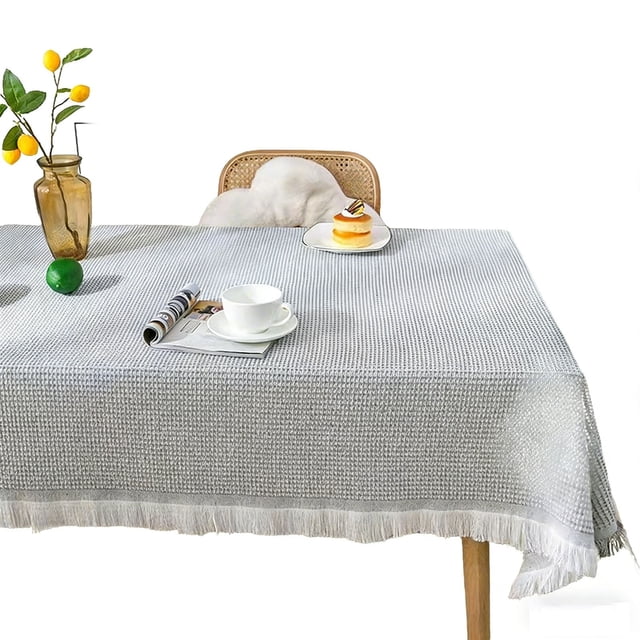 Wind and Linen Rectangular Tablecloth 70x51 Inch with Handcrafted Tassels for Long Tables