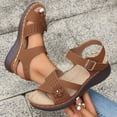 thumbnail image 4 of hlysgo Orthopedic Wide Sandals for Women Wide Width Strappy Arch Support Flat Wedge Sandals Walking Dressy Open Toe Brown 9.5, 4 of 6