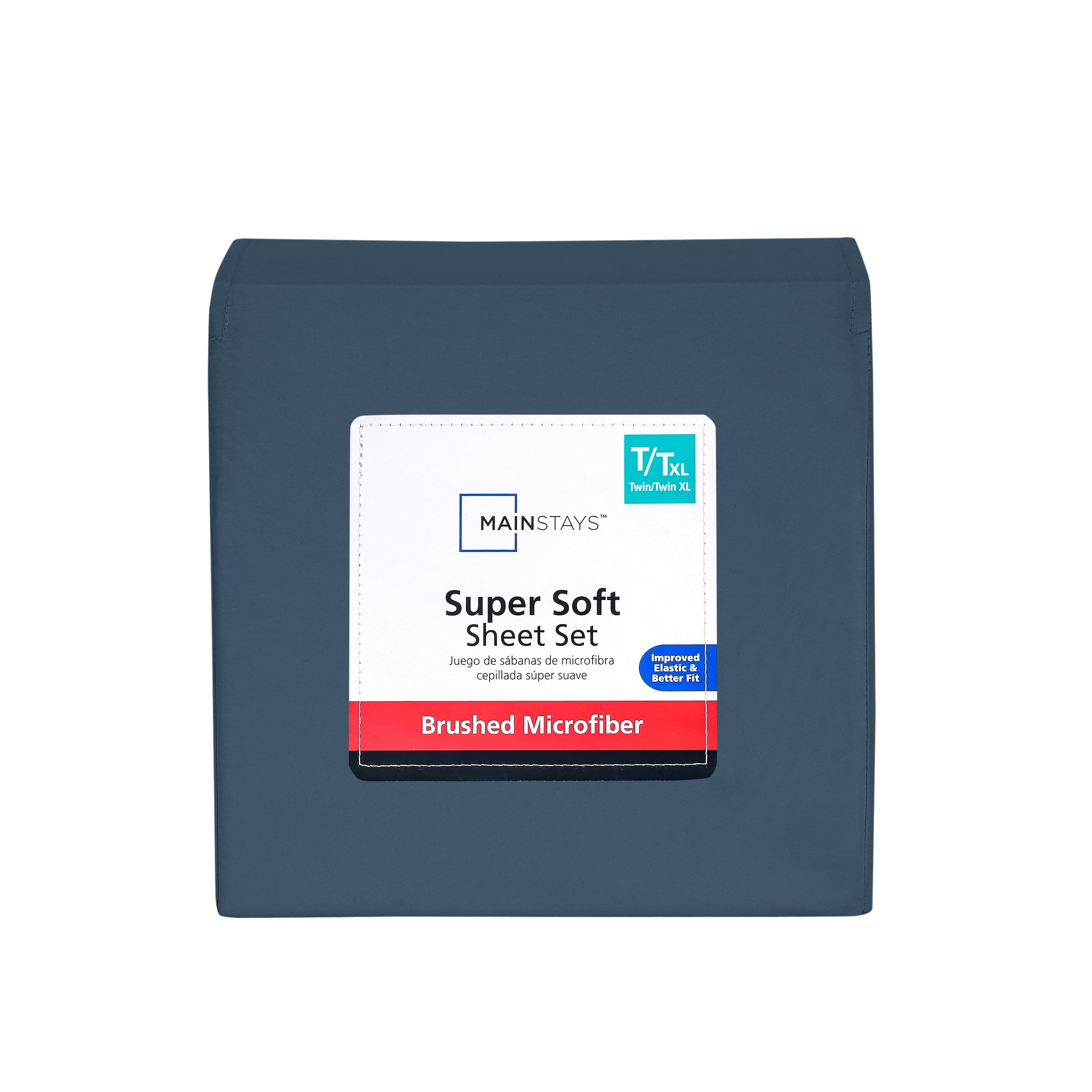 Mainstays Super Soft Brushed Microfiber Bed Sheet Set, Washed Dark Blue, Twin-XL, 3 Piece