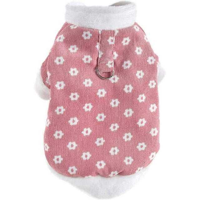 Abrigos para perros pequeños y medianos, chaquetas de forro polar, abrigos florales para cachorros, abrigos de pana de invierno, chaqueta con anilla en D para chihuahuas (rosa)