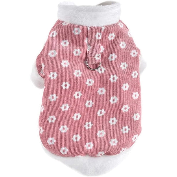 Abrigos para perros pequeños y medianos, chaquetas de forro polar, abrigos florales para cachorros, abrigos de pana de invierno, chaqueta con anilla en D para chihuahuas (rosa)