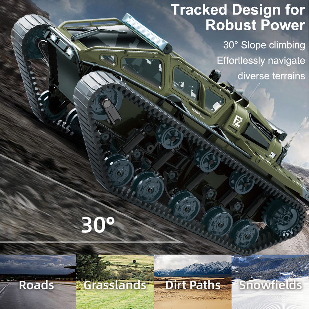 RC Tank Car, 1:16 Remote Control Crawler 10KM/H High Speed Tank, 2.4Ghz RC Rock Crawler Off-Road 4WD 360°Rotating Drifting Car with 2 Batteries, Military Truck Toy Gift for Kids