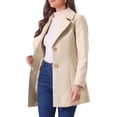 thumbnail image 4 of Abrigo de mujer con solapa de chal, de un solo botón, hasta el muslo, color beige, 4 of 8