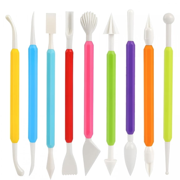 FACEGA 9 Pieces Clay Sculpting Tools, Plastic Clay Sculpting Tools, Polymer Clay Shaping Tools, Pottery Shaping Tools for Clay, Double-Heads Polymer Clay Tools Kit for Embossing Modeling Sculpting